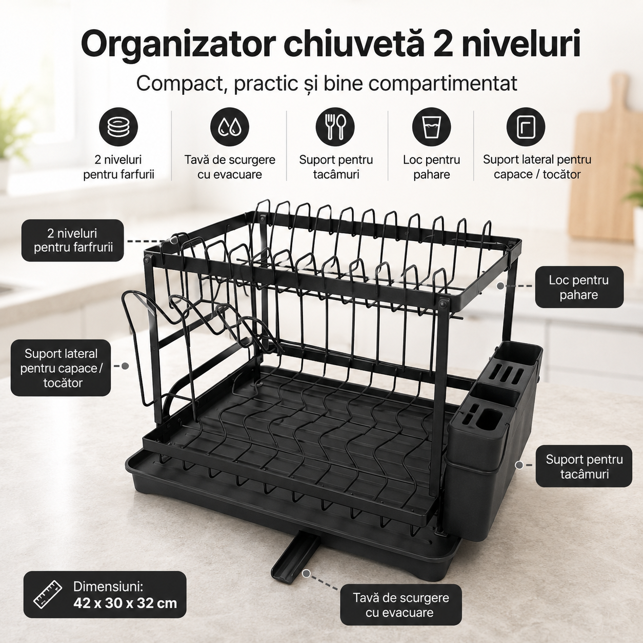 Organizator Solid pentru Chiuvetă și Vase