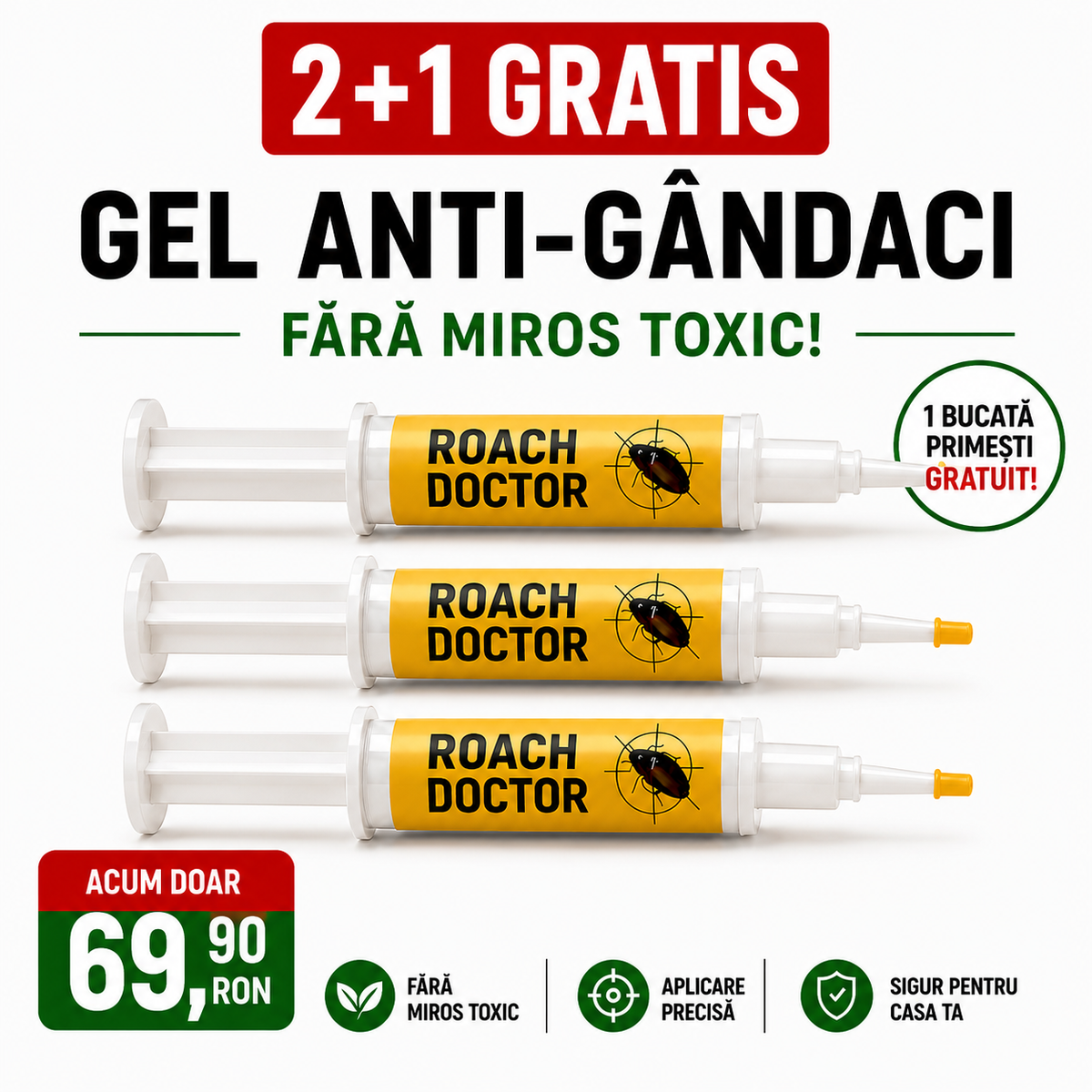 Gel Profesional Anti-Gândaci (2+1 gratuit, 90 gr. soluție)