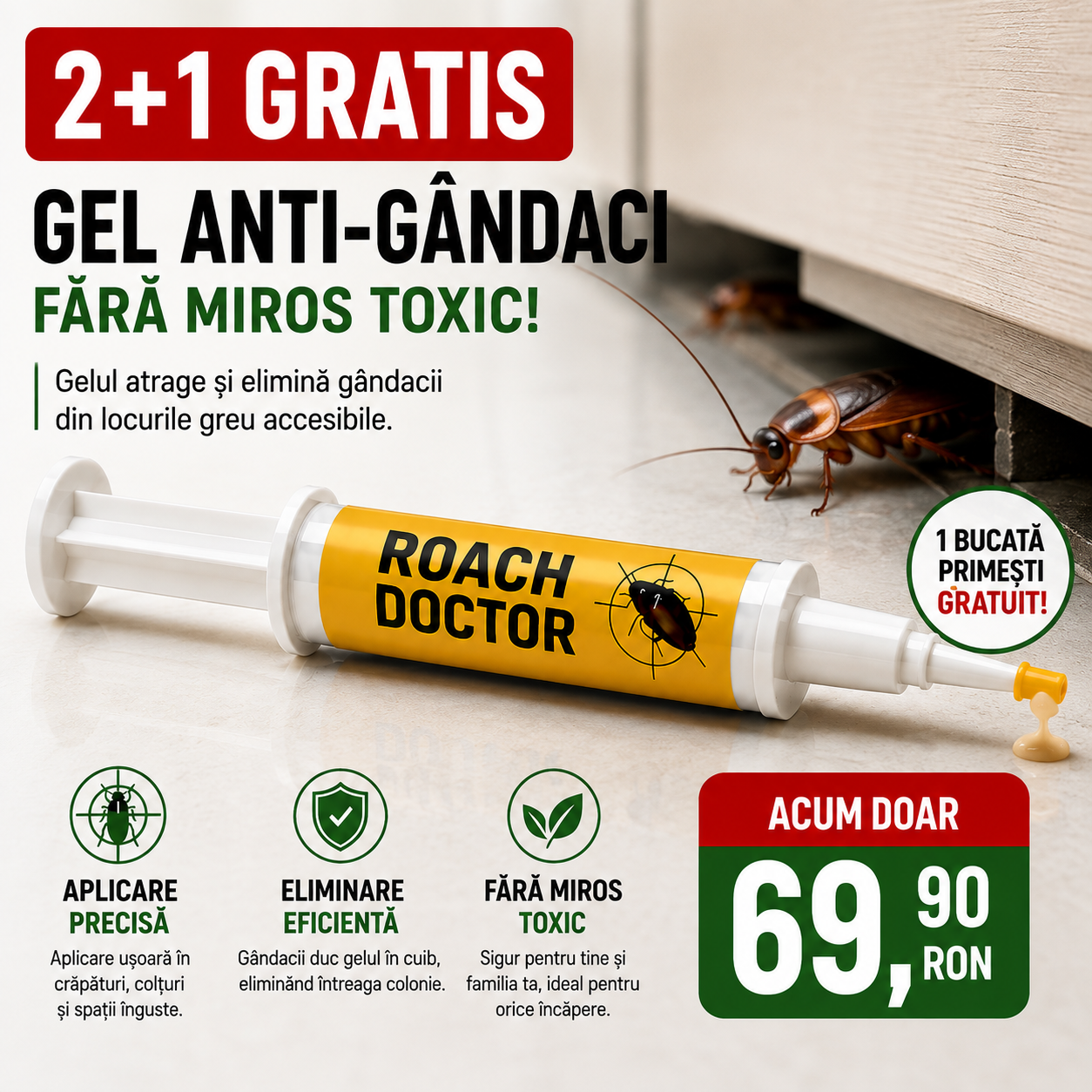 Gel Profesional Anti-Gândaci (2+1 gratuit, 90 gr. soluție)