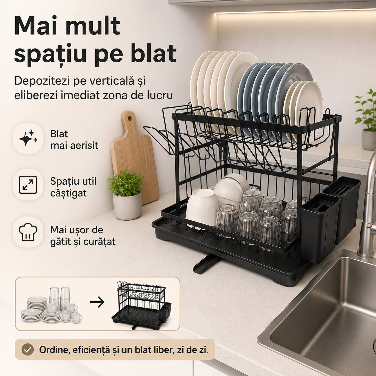 Organizator Solid pentru Chiuvetă și Vase